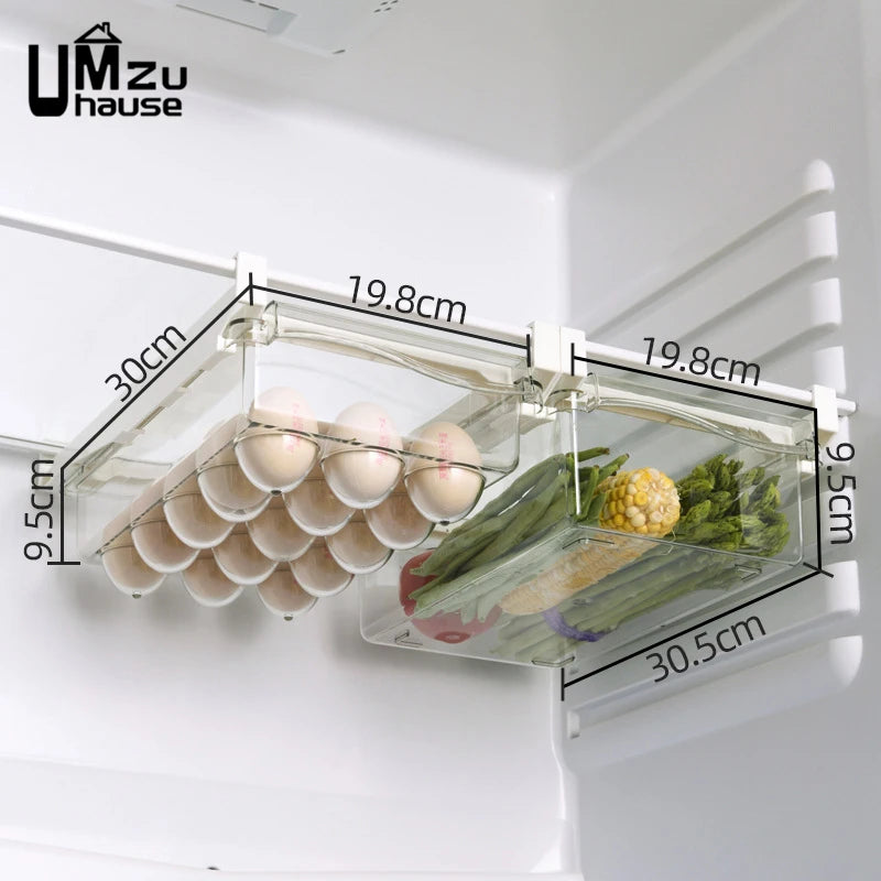 Boîte de Rangement pour Réfrigérateur avec Tiroir Coulissant – Organisateur Transparent pour Œufs, Fruits et Légumes